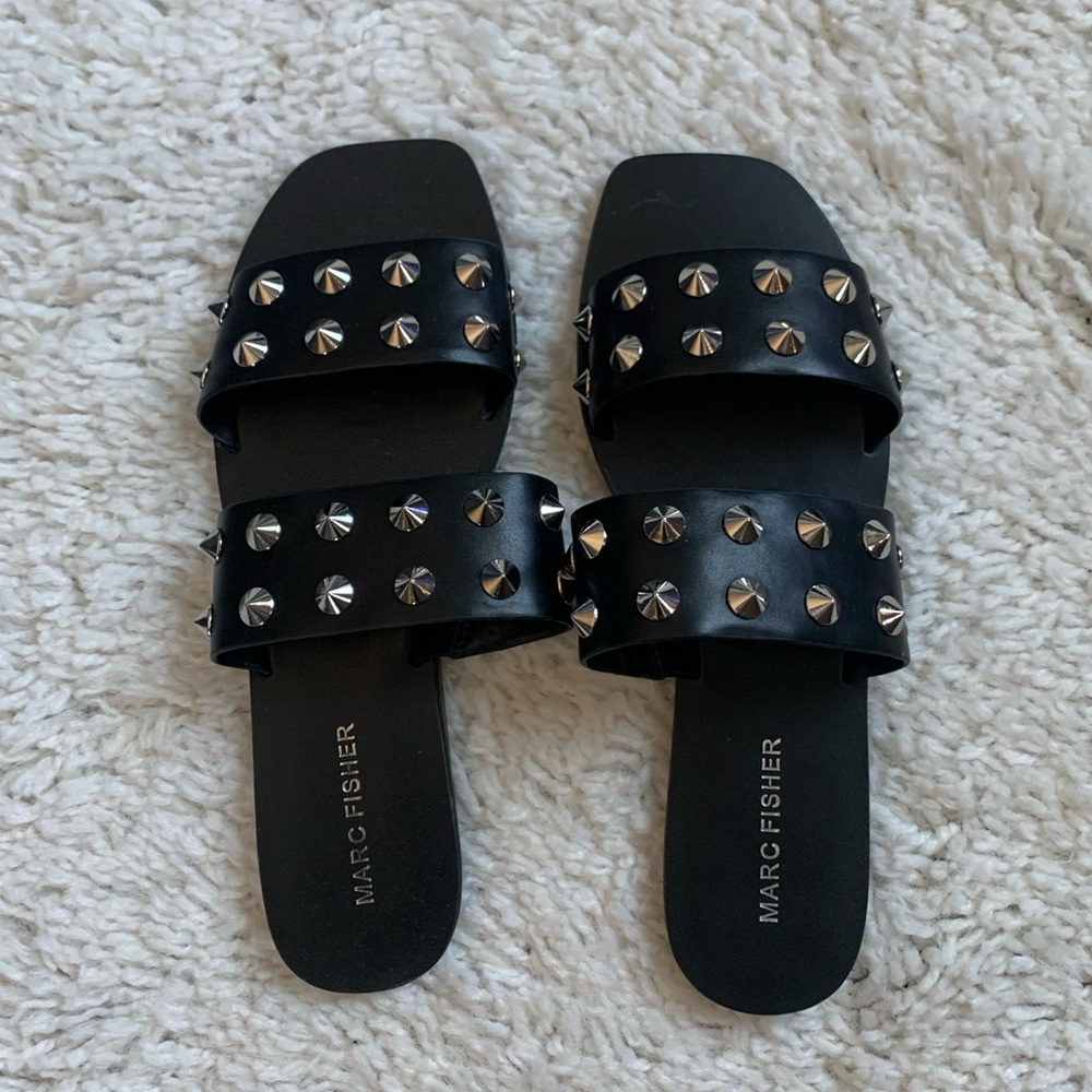 Marc Fisher studded black slide sandals